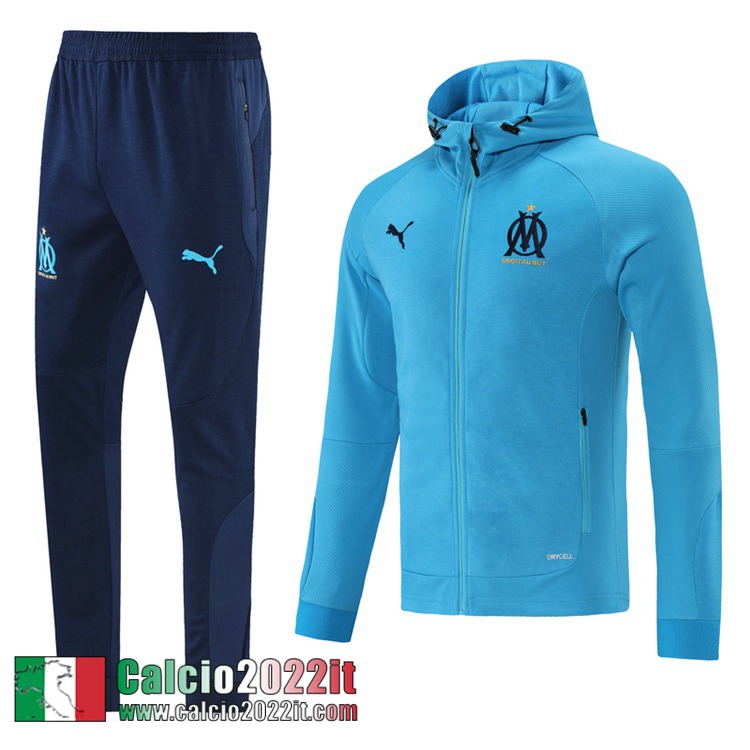 Olympique Marsiglia Cappuccio Hoodie Giacca blu Uomo 2021 2022 JK192