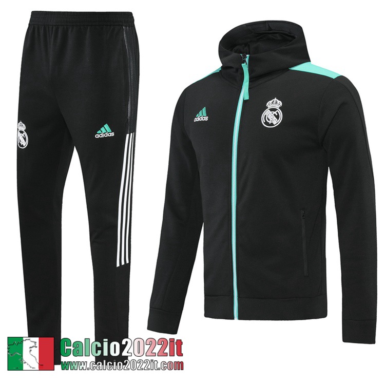 Real Madrid Cappuccio Hoodie Giacca Nero Uomo 2021 2022 JK197