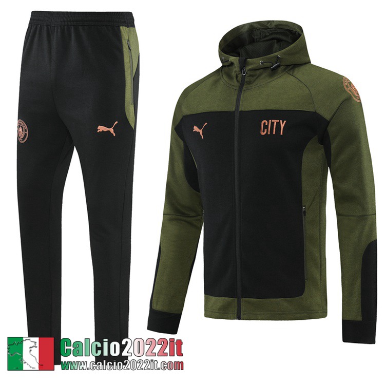 Manchester City Cappuccio Hoodie Giacca Verde scuro-nero Uomo 2021 2022 JK198