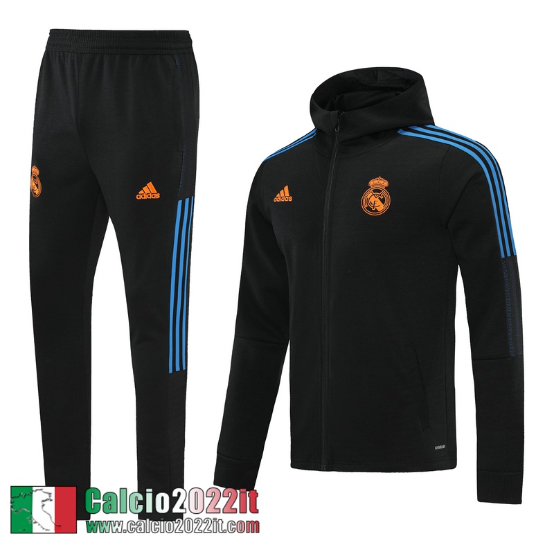 Real Madrid Cappuccio Hoodie Giacca Nero 2021 2022 Uomo JK232