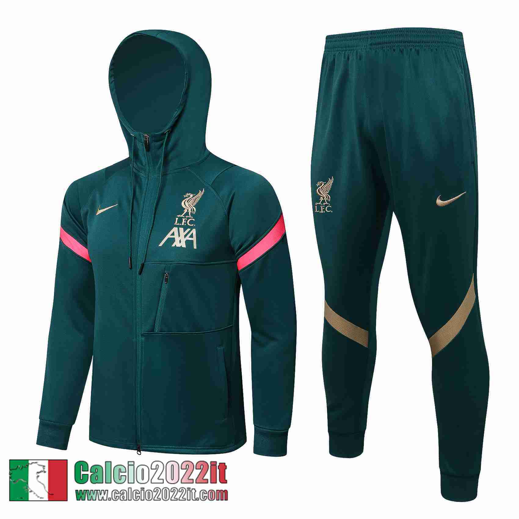 Liverpool Cappuccio Hoodie Giacca verde Uomo 2021 2022 JK250