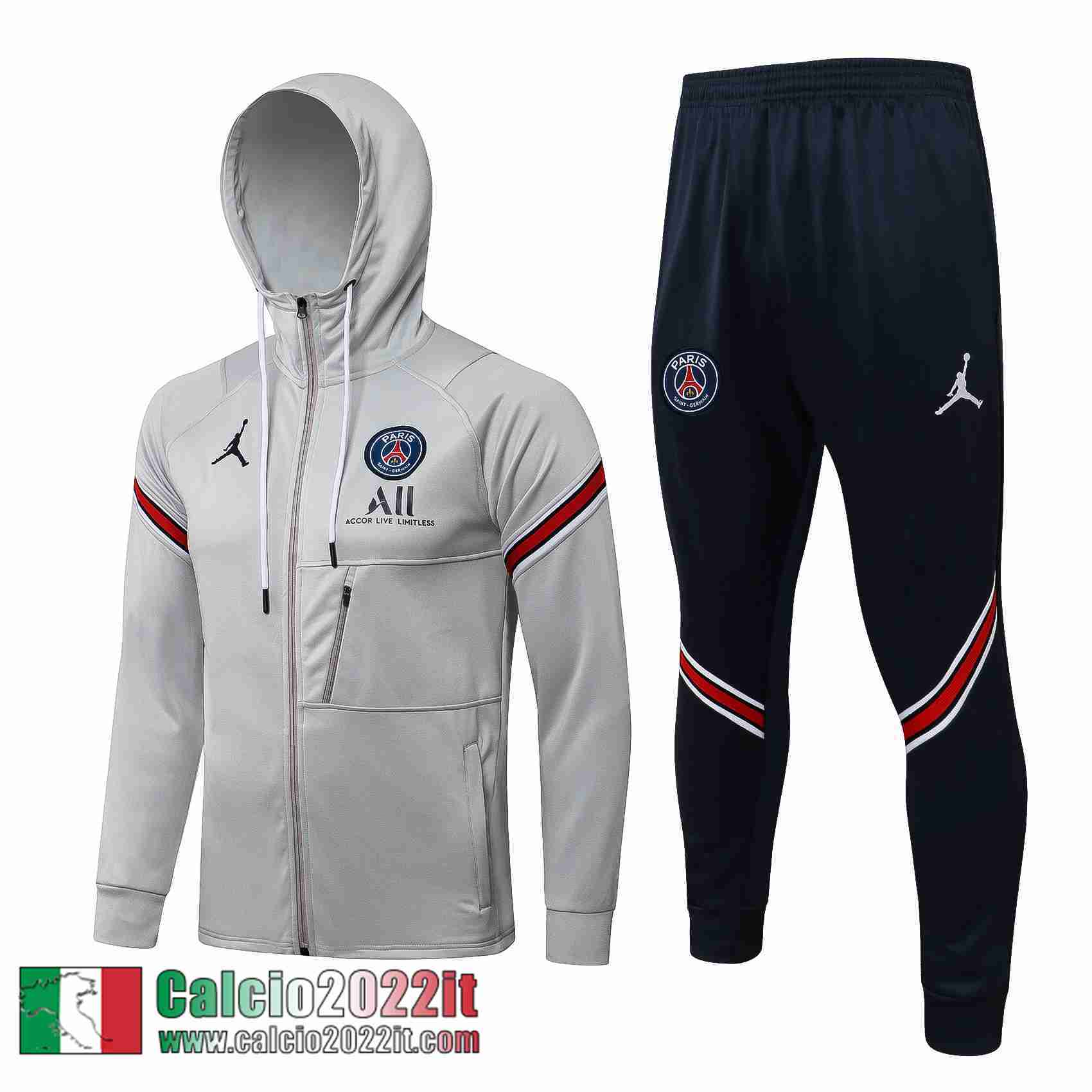 PSG Cappuccio Hoodie Giacca Grigio Uomo 2021 2022 JK253