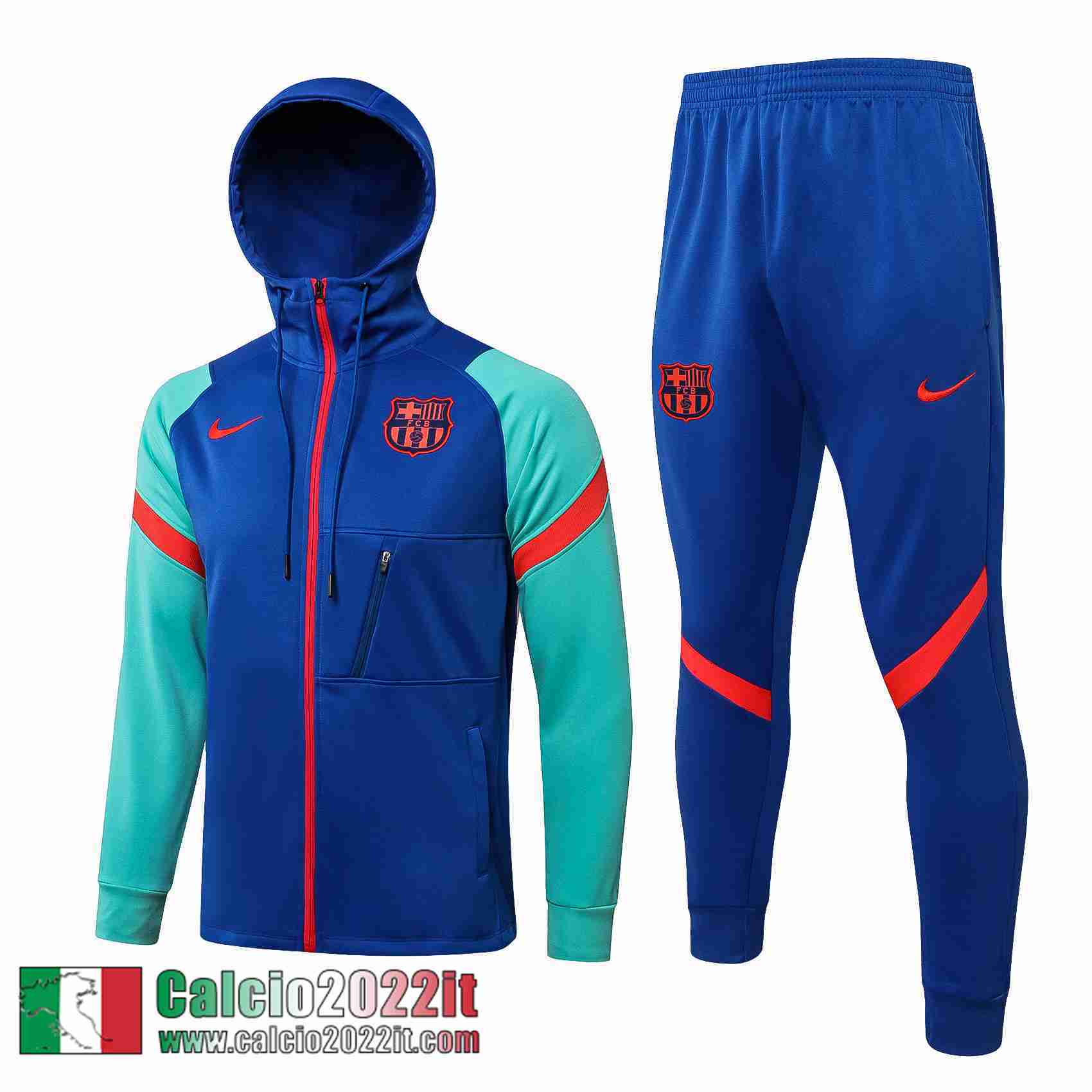 Barcellona Cappuccio Hoodie Giacca blu Uomo 2021 2022 JK257