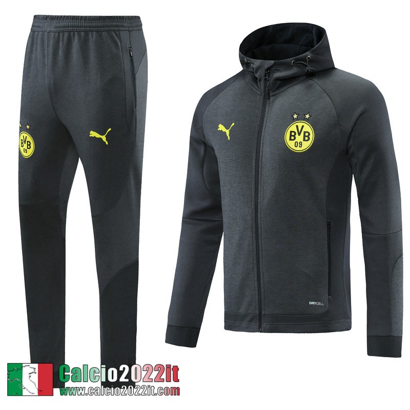 Dortmund BVB Cappuccio Hoodie Giacca Grigio scuro Uomo 2021 2022 JK263