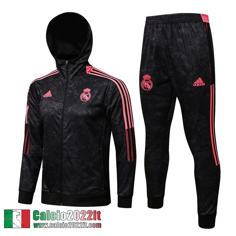 Real Madrid Cappuccio Hoodie Giacca Nero Uomo 2021 2022 JK286