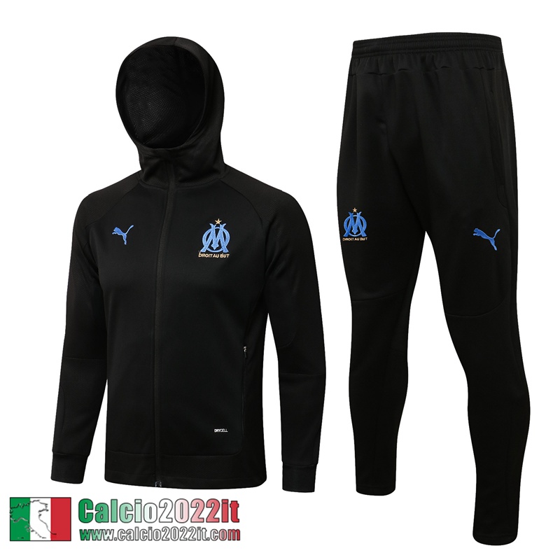 Olympique Marsiglia Cappuccio Hoodie Giacca Nero Uomo 2021 2022 JK293