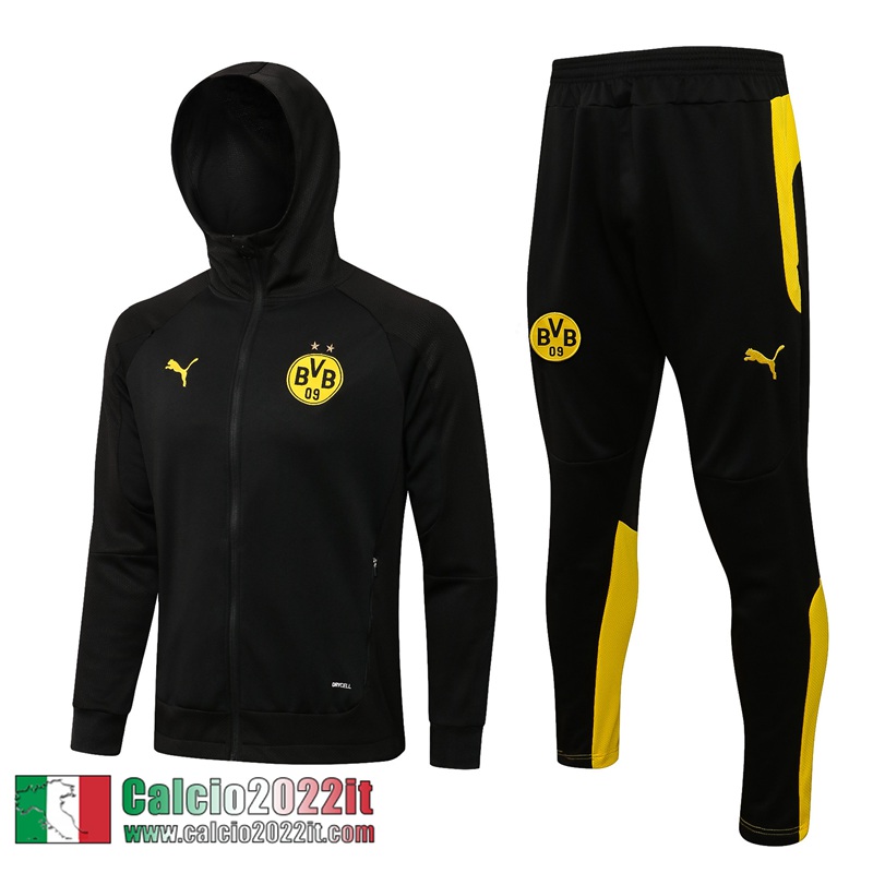 Dortmund Cappuccio Hoodie Giacca Nero Uomo 2021 2022 JK294