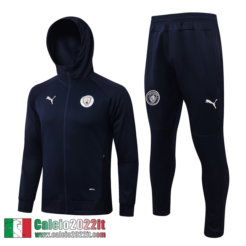 Manchester City Cappuccio Hoodie Giacca blu Uomo 2021 2022 JK296