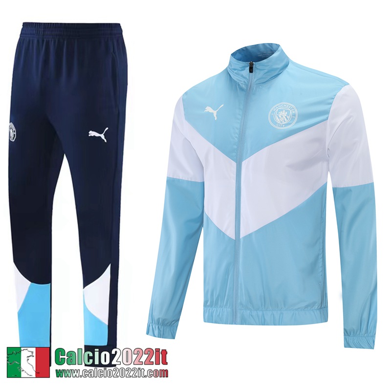 Manchester City Giacca a vento Cappuccio blu bianco Uomo 2021 2022 WK52