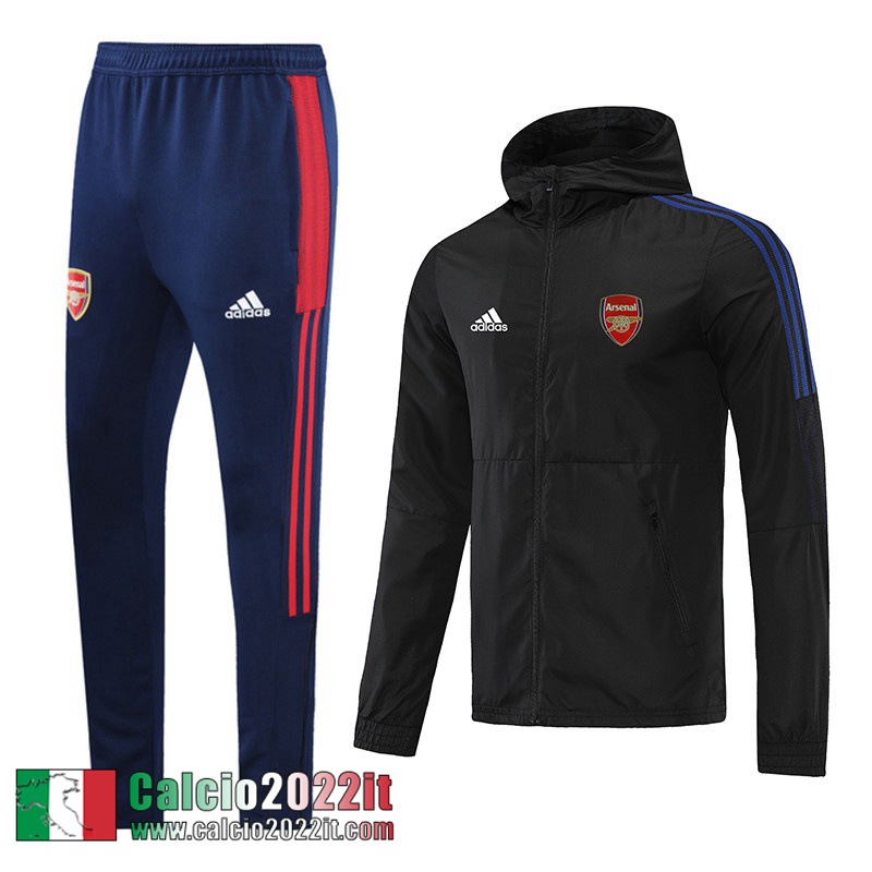 Arsenal Giacca a vento Cappuccio Nero Uomo 21 22 WK55