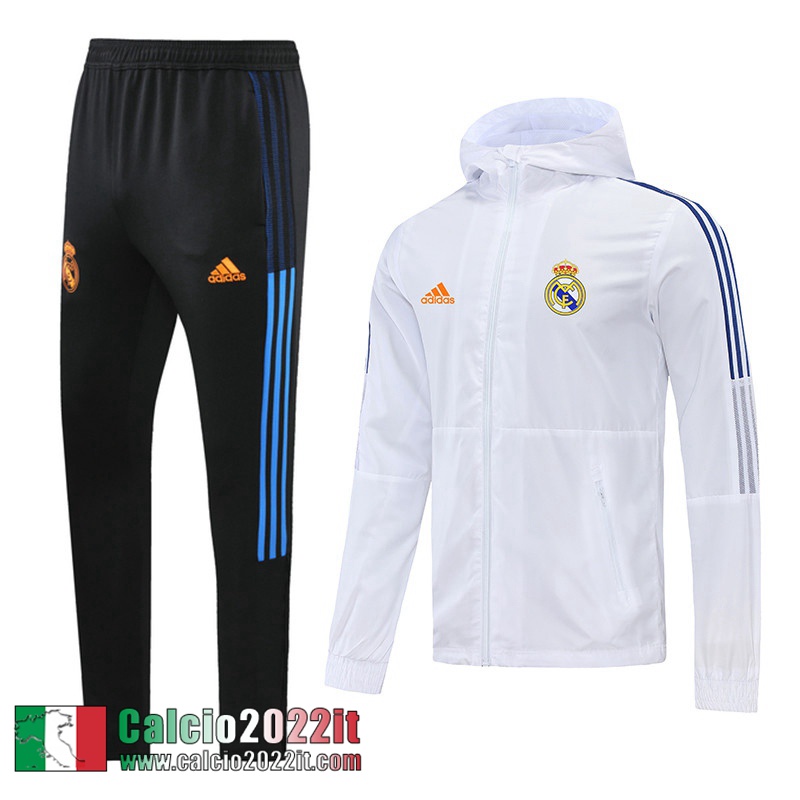 Real Madrid Giacca a vento Cappuccio bianca Uomo 21 22 WK60