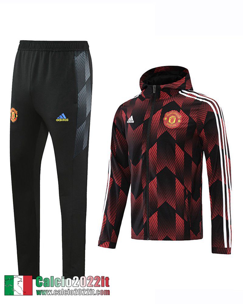 Manchester United Giacca a vento Cappuccio rosso nero Uomo 21 22 WK63