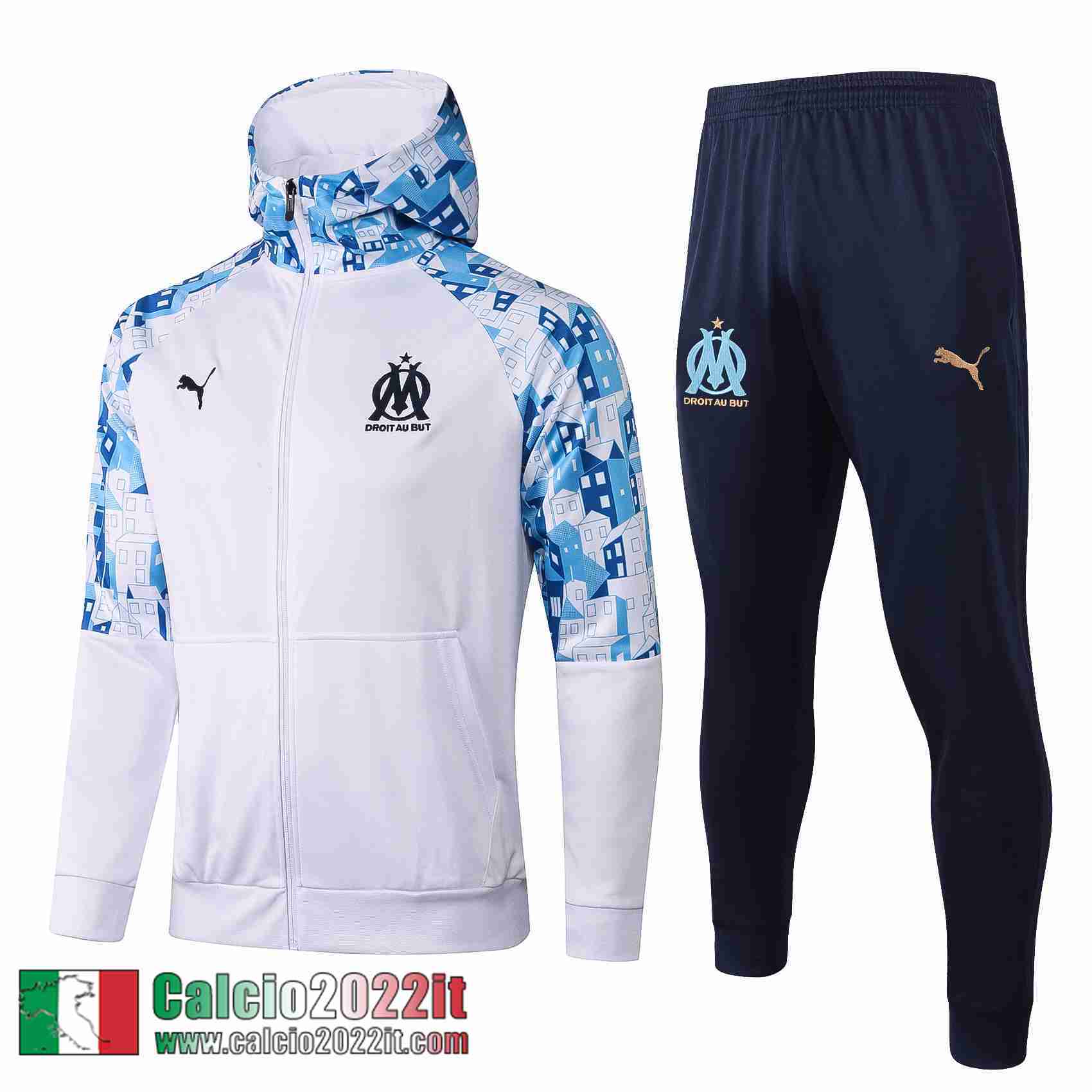 Olympique Marsiglia Cappuccio Hoodie Full-Zip Giacca Bianca Jk27 2021 2022