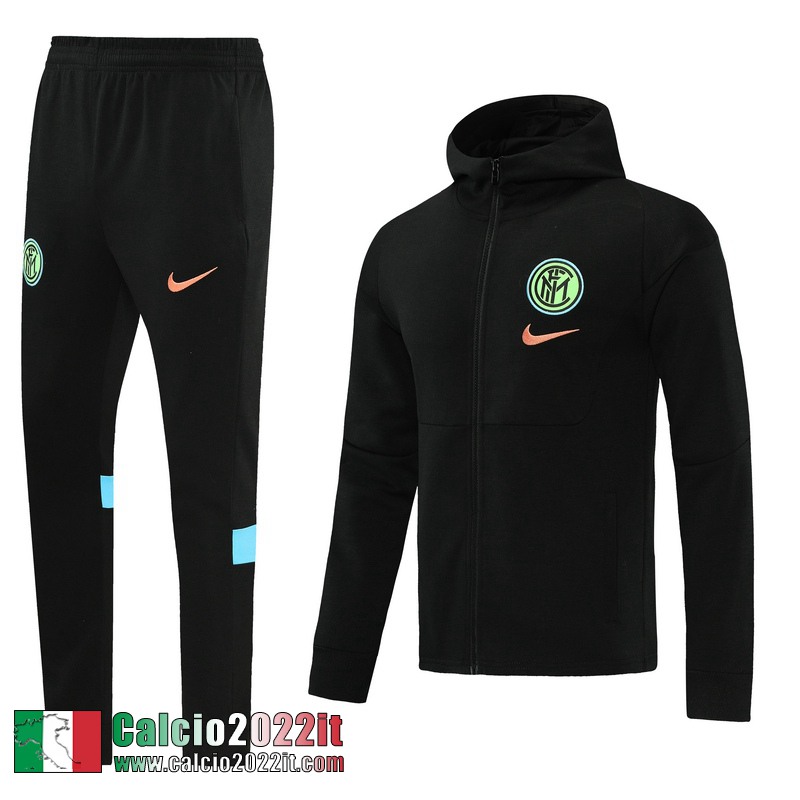 Inter Milan Cappuccio Hoodie Full-Zip Giacca Nera Jk37 2021 2022