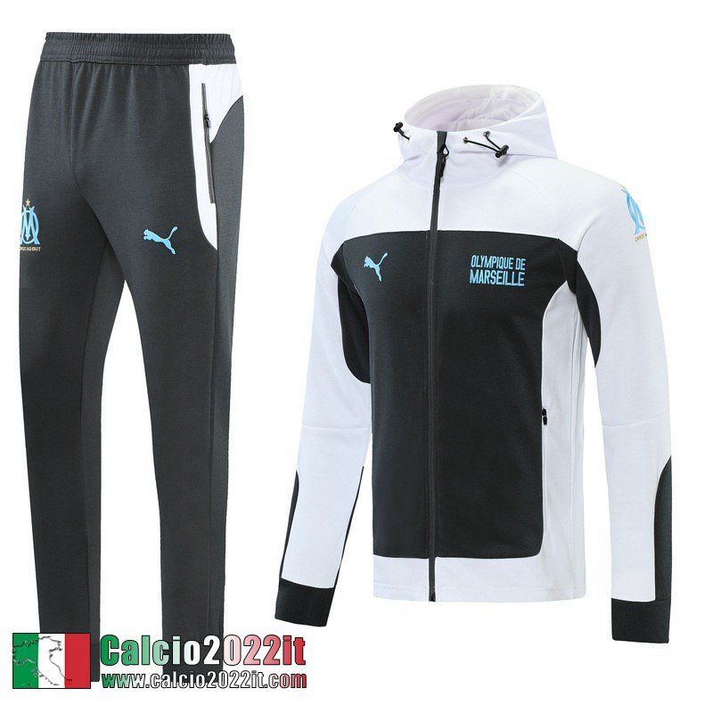 Olympique Marsiglia Cappuccio Hoodie Full-Zip Giacca Bianca Jk38 2021 2022