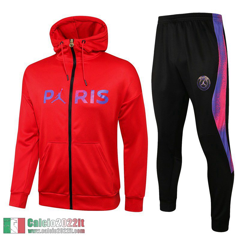 PSG Paris Full-Zip Giacca Cappuccio rosso 2021 2022 JK56