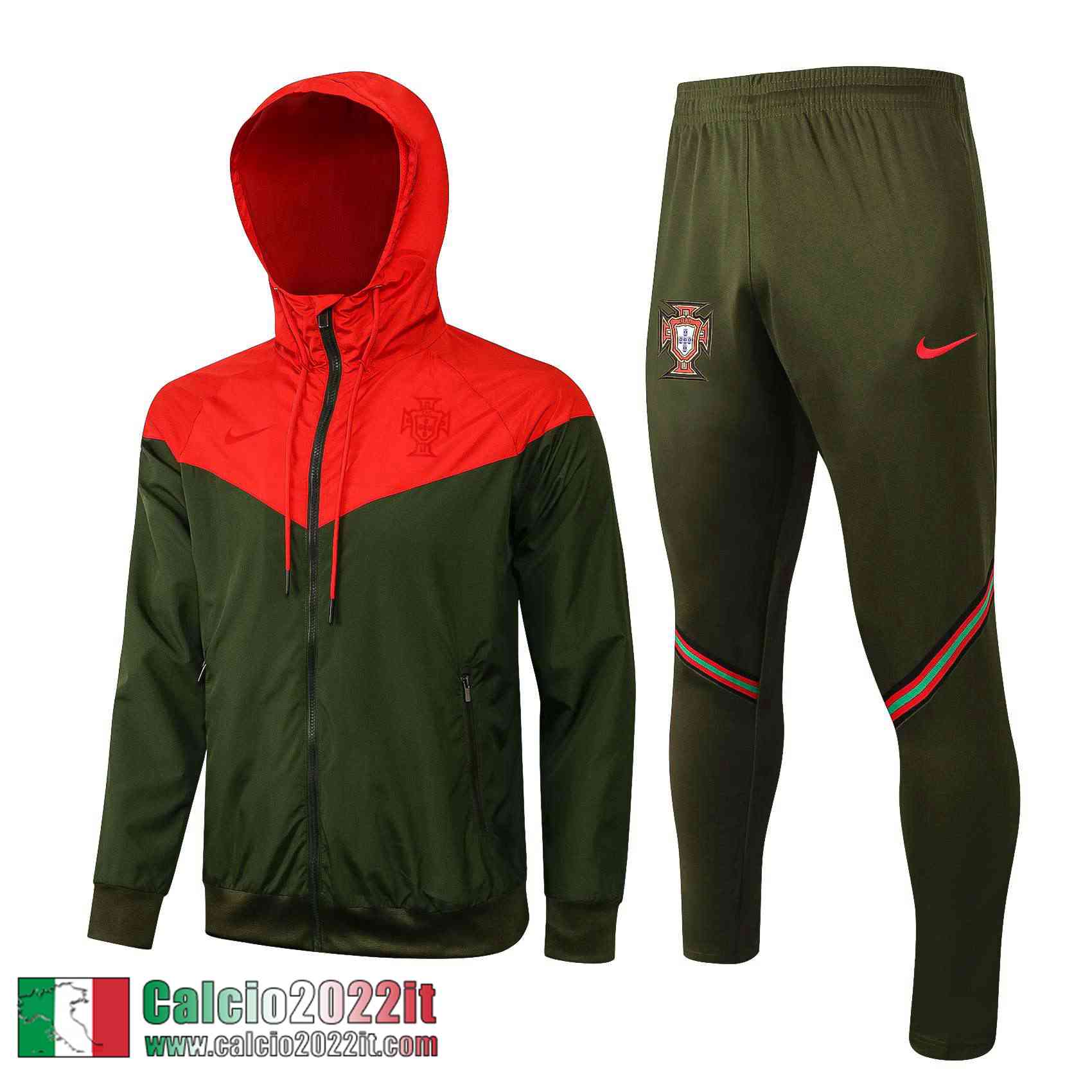 Portugal Giacca a vento Cappuccio Uomo verde rosso WK21 2021 2022