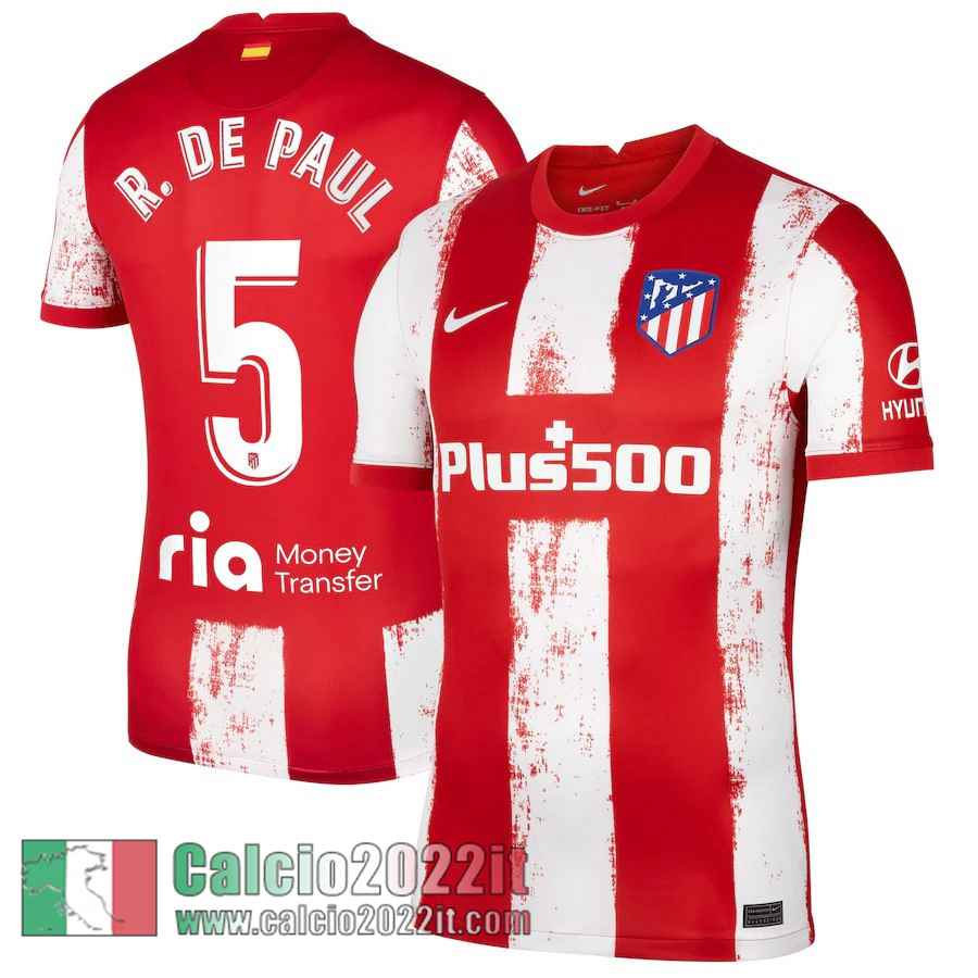 Prima Atletico Madrid Maglia Calcio Uomo # R. De Paul 5 2021 2022