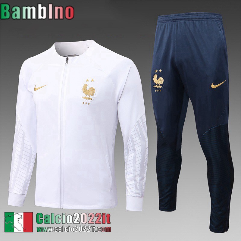 Full Zip Giacca Francia Bianco Bambini 2022 2023 TK430