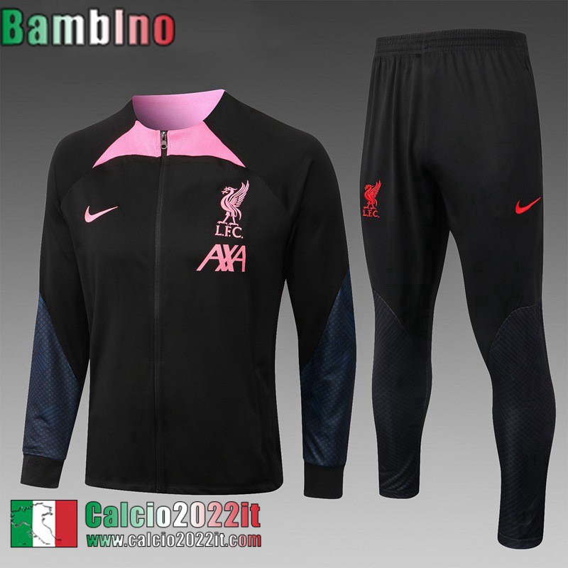 Full Zip Giacca Liverpool Nero Bambini 2022 2023 TK447