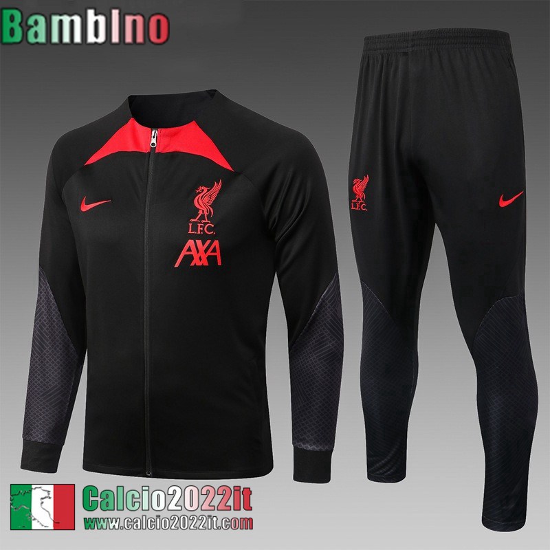 Full Zip Giacca Liverpool Nero Bambini 2022 2023 TK451