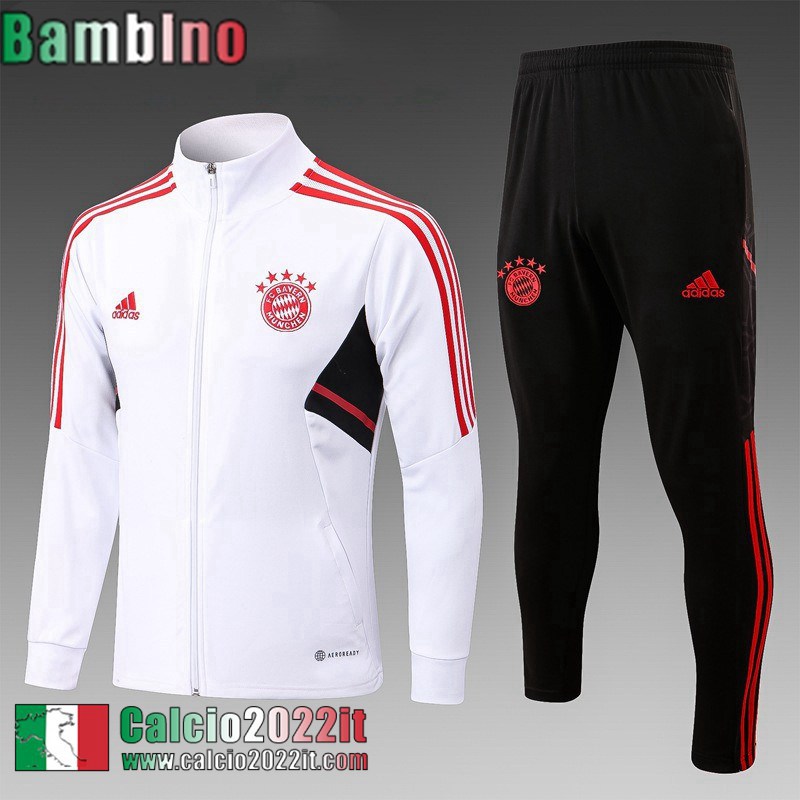 Full Zip Giacca Bayern Monaco Bianco Bambini 2022 2023 TK461