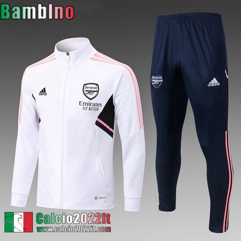 Full Zip Giacca Arsenal Bianco Bambini 2022 2023 TK464