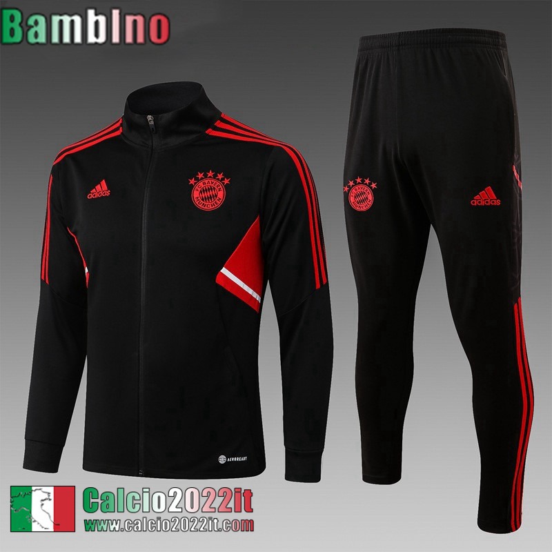 Full Zip Giacca Bayern Monaco Nero Bambini 2022 2023 TK476