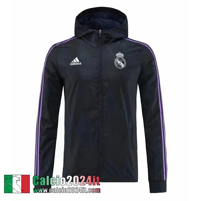 Real Madrid Giacca a vento Cappuccio Nero Uomo 22 23 WK238