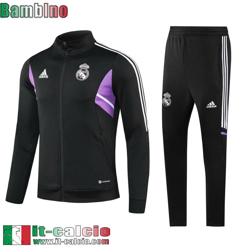 Full Zip Giacca Real Madrid nero Bambini 2022 2023 TK543