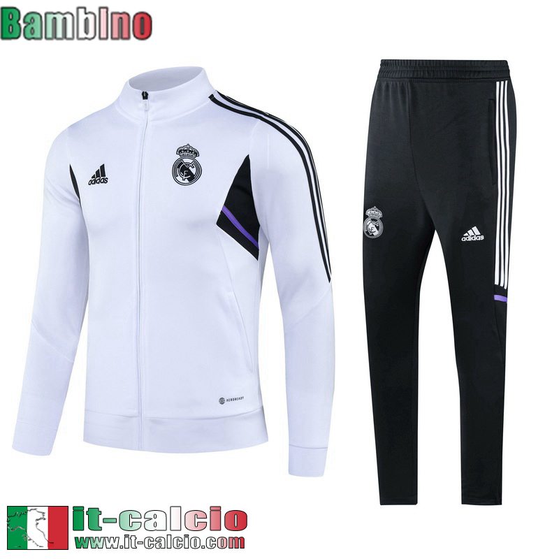 Full Zip Giacca Real Madrid Bianco Bambini 2022 2023 TK544