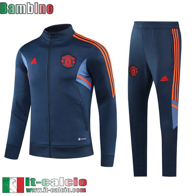 Full Zip Giacca Manchester United blu navy Bambini 2022 2023 TK547