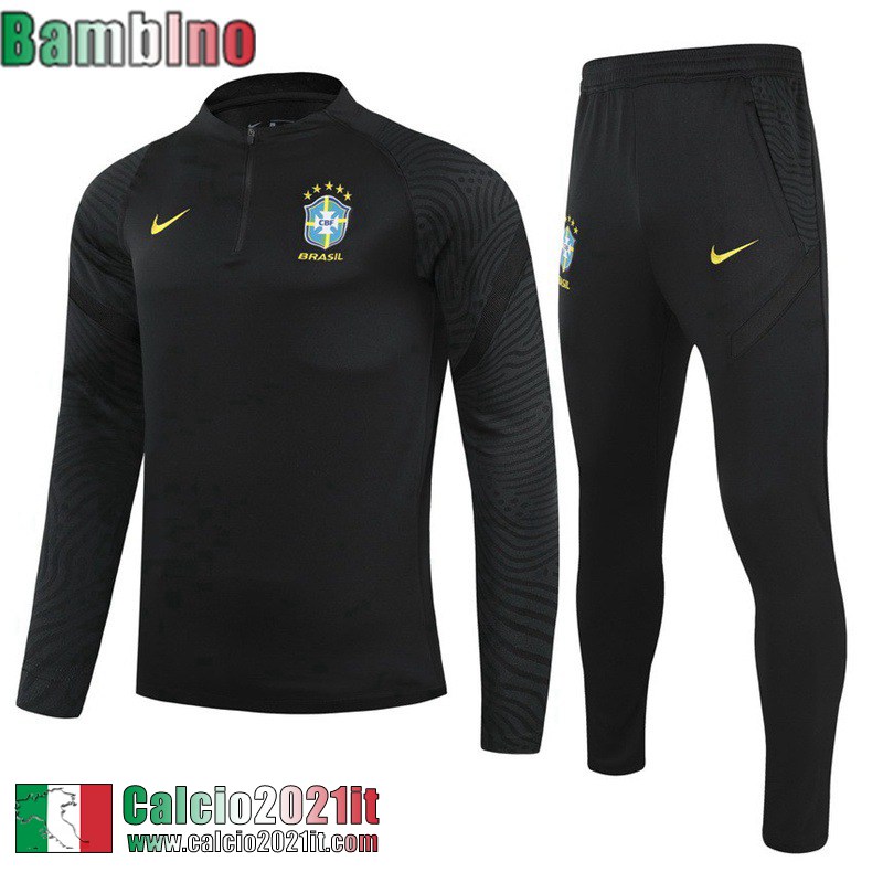 Brasile Tute Calcio Nero Bambino 2021 2022 TK254