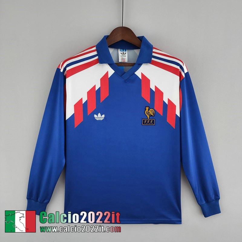 Francia Retro Maglia Calcio Prima Uomo Manga Larga 88 90 FG192