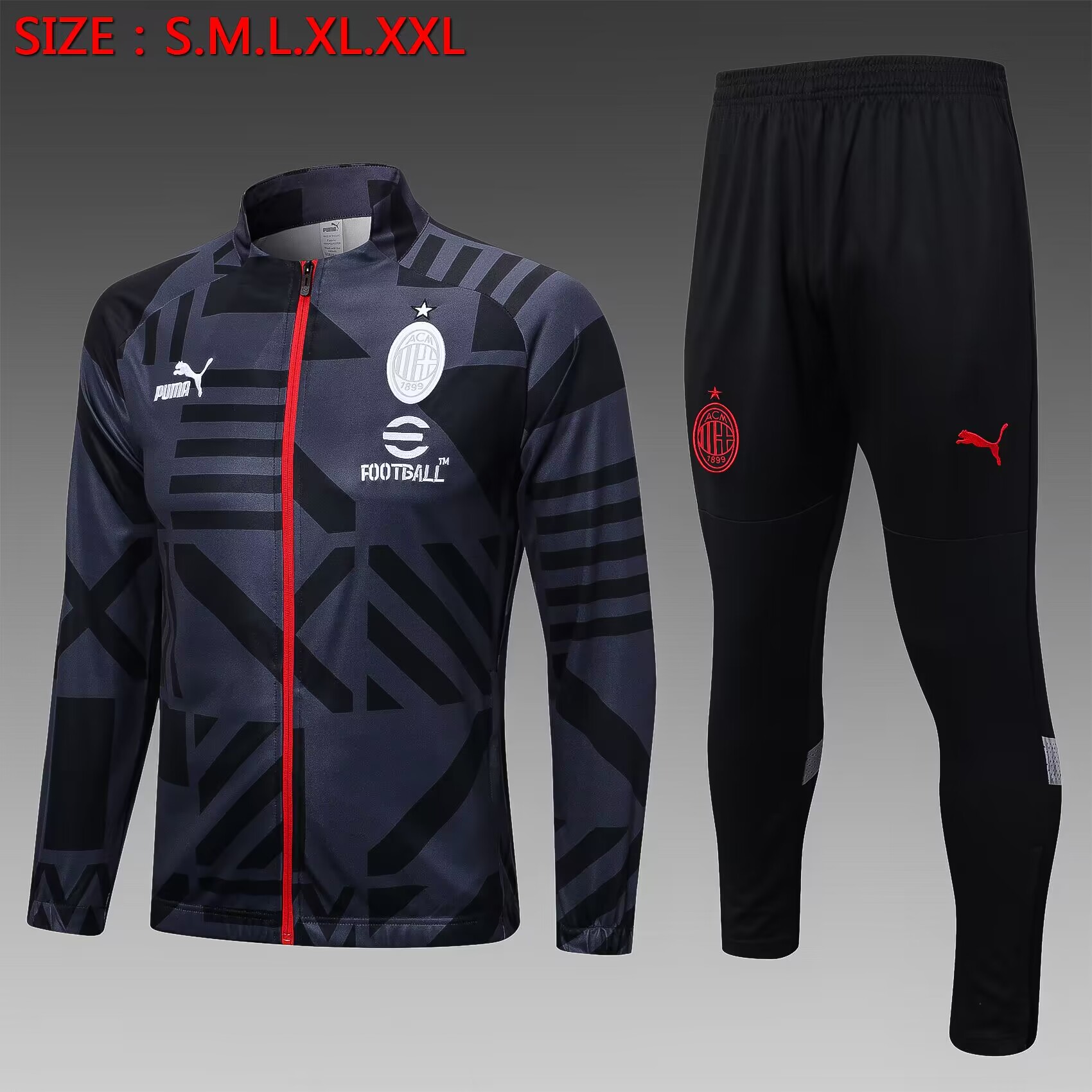 Full Zip Giacca AC Milan grigio nero Uomo 2022 2023 JK661-2