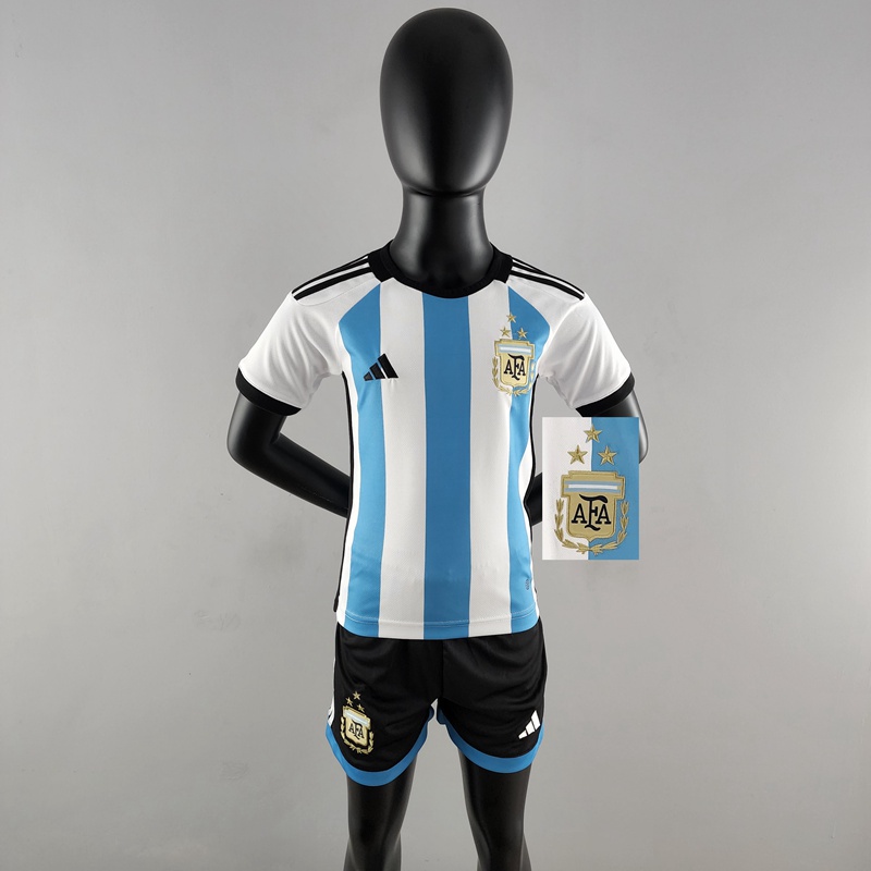 Argentina Maglia Calcio Coppa del Mondo Prima Bambini 2022 AK53