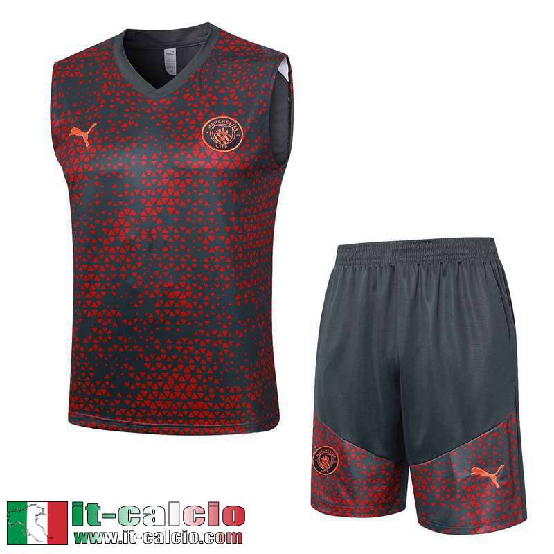 Manchester City Tute Calcio Senza maniche Rosso Grigio Uomo 23 24 A68