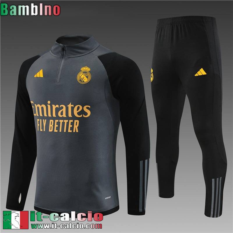 Real Madrid Tute Calcio + PANTALONI grigio scuro Bambini 23 24 C09